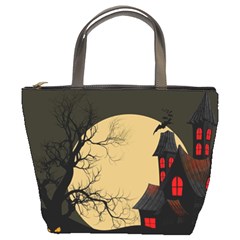 Halloween Moon Haunted House Full Moon Dead Tree Bucket Bag by Ravend