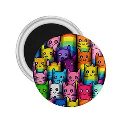 Cats Rainbow Pattern Colorful Feline Pets 2 25  Magnets by Ravend