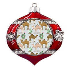 Camels-cactus-desert-pattern Metal Snowflake And Bell Red Ornament by Salman4z