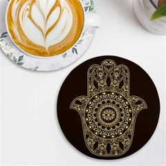 Hamsa-hand-drawn-symbol-with-flower-decorative-pattern Uv Print Round Tile Coaster by Salman4z