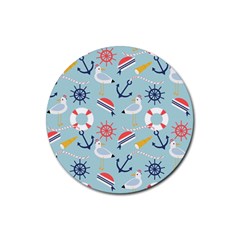 Nautical-marine-symbols-seamless-pattern Rubber Coaster (round) by Salman4z