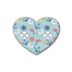 Nautical-marine-symbols-seamless-pattern Rubber Heart Coaster (4 Pack) by Salman4z