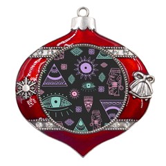 Vintage-seamless-pattern-with-tribal-art-african-style-drawing Metal Snowflake And Bell Red Ornament by Salman4z