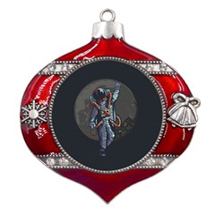 Illustration-drunk-astronaut Metal Snowflake And Bell Red Ornament by Salman4z