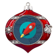 Rocket-with-science-related-icons-image Metal Snowflake And Bell Red Ornament by Salman4z