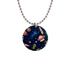 Seamless-pattern-with-funny-aliens-cat-galaxy 1  Button Necklace by Salman4z