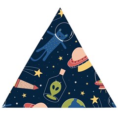 Seamless-pattern-with-funny-aliens-cat-galaxy Wooden Puzzle Triangle by Salman4z