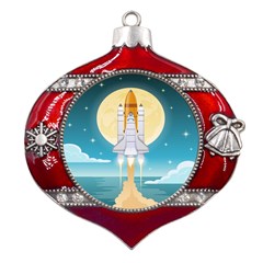 Space-exploration-illustration Metal Snowflake And Bell Red Ornament by Salman4z