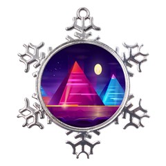 Egyptian-pyramids-night-landscape-cartoon Metal Large Snowflake Ornament by Salman4z