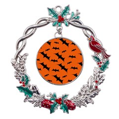 Halloween-card-with-bats-flying-pattern Metal X mas Wreath Holly Leaf Ornament by Salman4z