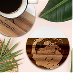 Astronaut-spacesuit-standing-surfboard-surfing-milky-way-stars Marble Wood Coaster (Round) Front