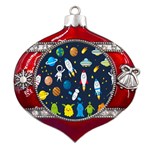 Big-set-cute-astronauts-space-planets-stars-aliens-rockets-ufo-constellations-satellite-moon-rover-v Metal Snowflake And Bell Red Ornament Front