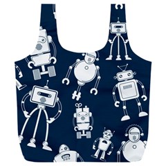 White-robot-blue-seamless-pattern Full Print Recycle Bag (xxl) by Salman4z