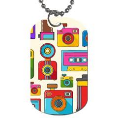 Retro-cameras-audio-cassettes-hand-drawn-pop-art-style-seamless-pattern Dog Tag (one Side) by Salman4z