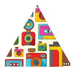 Retro-cameras-audio-cassettes-hand-drawn-pop-art-style-seamless-pattern Wooden Puzzle Triangle by Salman4z