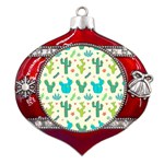 Cactus-succulents-floral-seamless-pattern Metal Snowflake And Bell Red Ornament Front