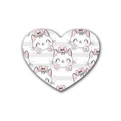 Cat-with-bow-pattern Rubber Heart Coaster (4 Pack) by Salman4z