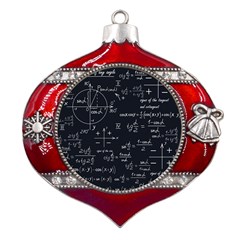 Mathematical-seamless-pattern-with-geometric-shapes-formulas Metal Snowflake And Bell Red Ornament by Salman4z