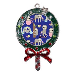 Hand-drawn-cute-sloth-pattern-background Metal X mas Lollipop With Crystal Ornament by Salman4z