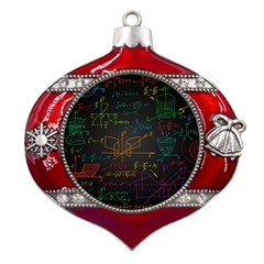 Mathematical-colorful-formulas-drawn-by-hand-black-chalkboard Metal Snowflake And Bell Red Ornament by Salman4z