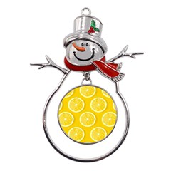 Lemon-fruits-slice-seamless-pattern Metal Snowman Ornament by Salman4z