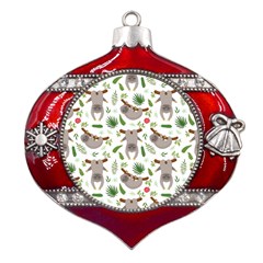 Seamless-pattern-with-cute-sloths Metal Snowflake And Bell Red Ornament by Salman4z