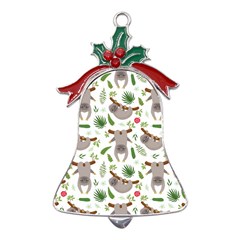 Seamless-pattern-with-cute-sloths Metal Holly Leaf Bell Ornament by Salman4z