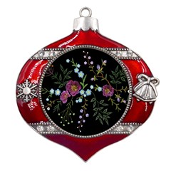 Embroidery-trend-floral-pattern-small-branches-herb-rose Metal Snowflake And Bell Red Ornament by Salman4z