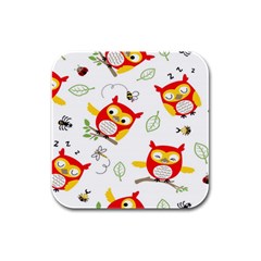 Seamless-pattern-vector-owl-cartoon-with-bugs Rubber Square Coaster (4 Pack) by Salman4z