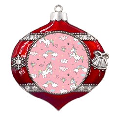 Cute-unicorn-seamless-pattern Metal Snowflake And Bell Red Ornament by Salman4z