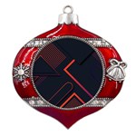 Gradient-geometric-shapes-dark-background-design Metal Snowflake And Bell Red Ornament Front