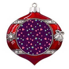 Colorful-stars-hearts-seamless-vector-pattern Metal Snowflake And Bell Red Ornament by Salman4z