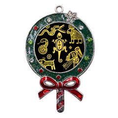 Mexican-culture-golden-tribal-icons Metal X mas Lollipop With Crystal Ornament by Salman4z