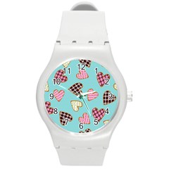 Seamless Pattern With Heart Shaped Cookies With Sugar Icing Round Plastic Sport Watch (m) by pakminggu