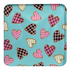 Seamless Pattern With Heart Shaped Cookies With Sugar Icing Square Glass Fridge Magnet (4 Pack) by pakminggu