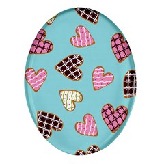 Seamless Pattern With Heart Shaped Cookies With Sugar Icing Oval Glass Fridge Magnet (4 Pack) by pakminggu