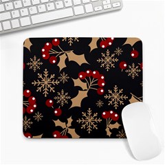 Christmas Pattern With Snowflakes Berries Large Mousepad by pakminggu