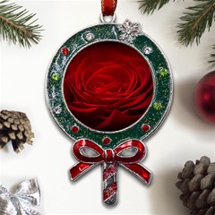 Rose Red Rose Red Flower Petals Waves Glow Metal X mas Lollipop With Crystal Ornament by pakminggu