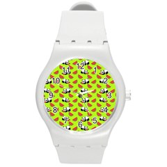 Watermelon Panda Background Wallpaper Round Plastic Sport Watch (m) by pakminggu