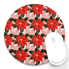 Poinsettia Pattern Seamless Pattern Christmas Xmas Round Mousepad by pakminggu