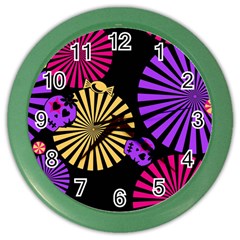 Seamless Halloween Day Of The Dead Color Wall Clock by danenraven