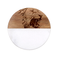 Lion King Head Classic Marble Wood Coaster (round)  by Mog4mog4