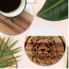 Lion Head Africa Rasta Marble Wood Coaster (round) by Mog4mog4