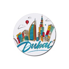 Burj Khalifa Skyline Clip Art Drawing Comic World Rubber Round Coaster (4 Pack) by Mog4mog4