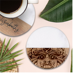 Bali Barong Mask Euclidean Vector Chiefs Face Classic Marble Wood Coaster (round)  by Mog4mog4