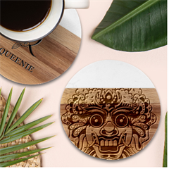 Bali Barong Mask Euclidean Vector Chiefs Face Marble Wood Coaster (round) by Mog4mog4