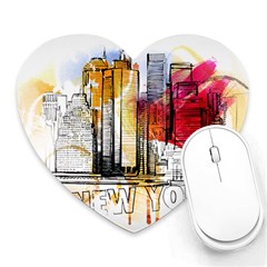 New York City Skyline Vector Illustration Heart Mousepad by Mog4mog4