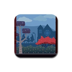 Town Vector Illustration Illustrator City Urban Rubber Square Coaster (4 Pack) by Mog4mog4