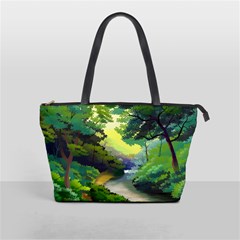 Landscape Illustration Nature Forest River Water Classic Shoulder Handbag by Mog4mog4