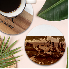 Nature Wallpaper Vulcanic Landscape Marble Wood Coaster (round) by Mog4mog4